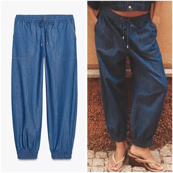 ZARA LINEN JOGGER PANTS - Picture 1 of 7